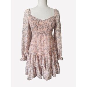 Lena Floral Ruffle Smocked Long Sleeve Dress Size Small Prairie Cottagecore Pink